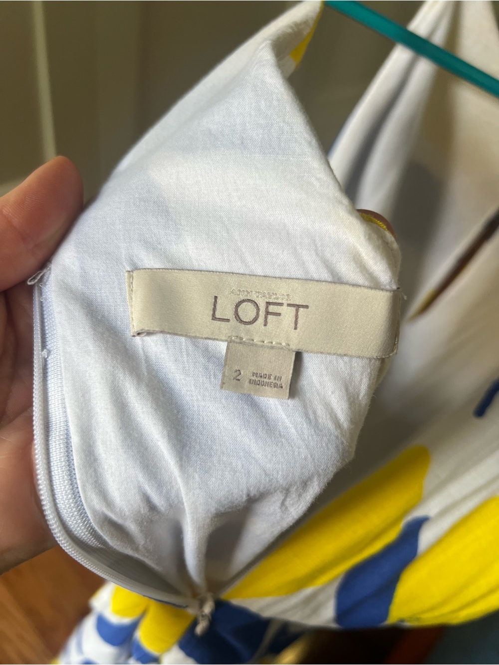 LOFT White Maxi Dress with Blue and Yellow Lemon Print - Picture 7 of 9